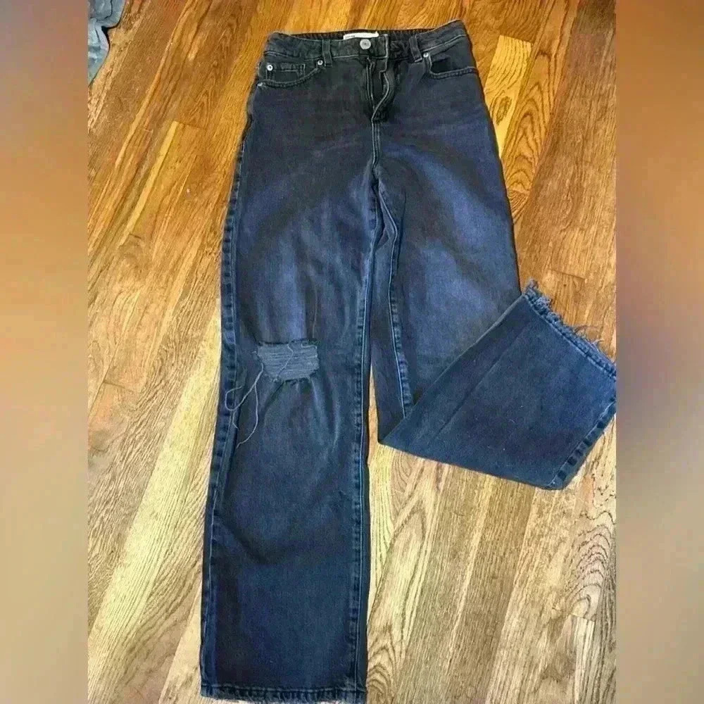 Garage Gray/Black Jambe Wide Leg Denim Jeans,‎ Size 1